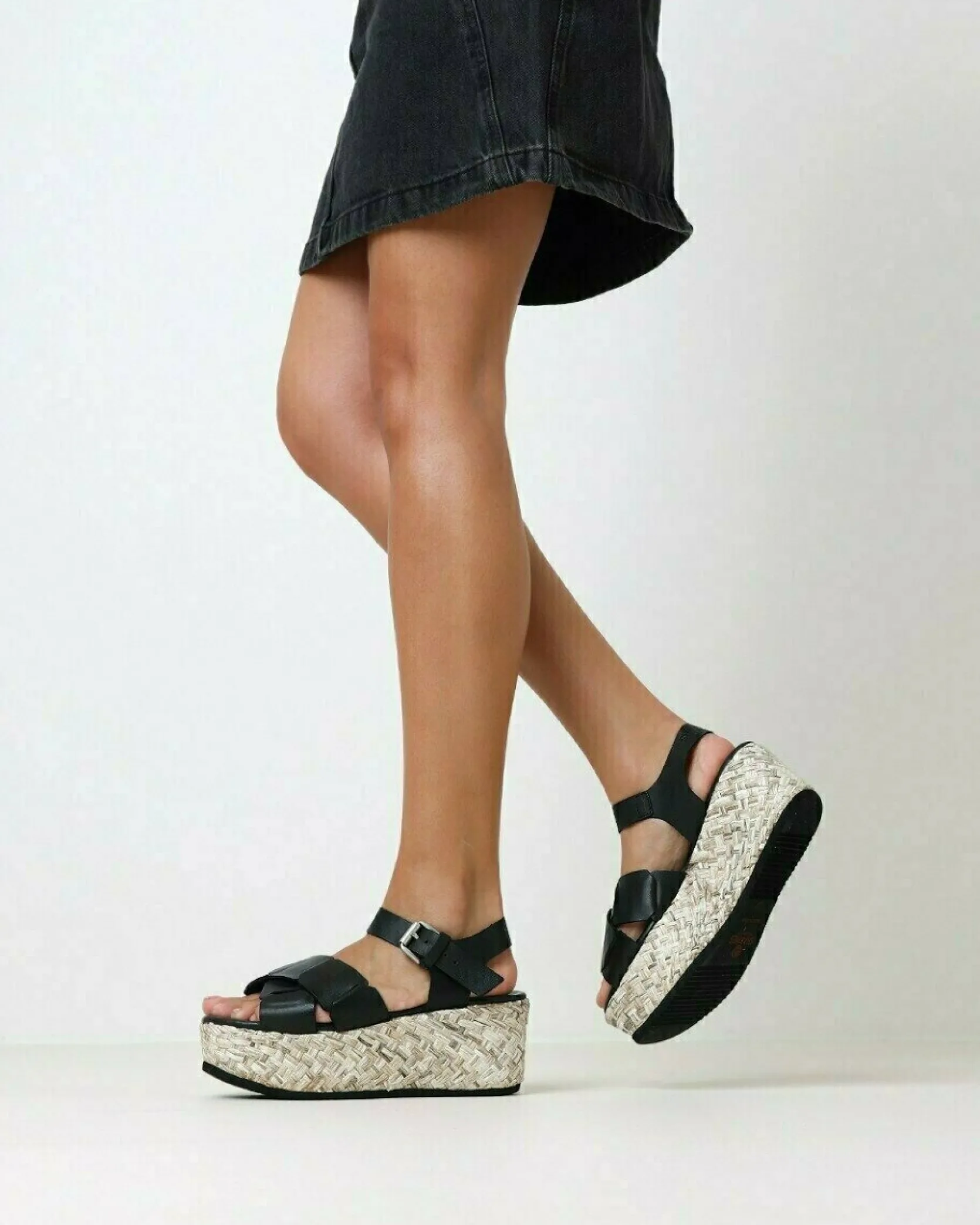 Espadrille Sandale Glattleder Schwarz