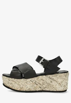 Espadrille Sandale Glattleder Schwarz