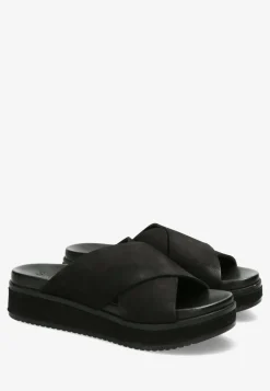 Slipper With Covered Wedge Nubuck Leather Black
