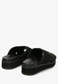 Slipper With Covered Wedge Nubuck Leather Black