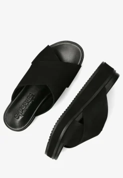 Slipper With Covered Wedge Nubuck Leather Black