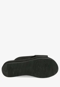 Slipper With Covered Wedge Nubuck Leather Black